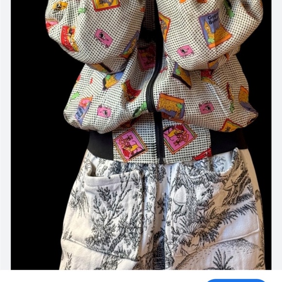 Carol Horn Workshop Vintage 90’s Colorful Travel Bomber Jacket  Size M 100% silk - Picture 5 of 5